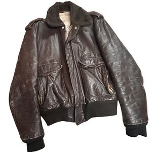 Vintage‎ Mens Brown Leather Bomber Jacket 44 Med Talon Zipper R Sherman Patina